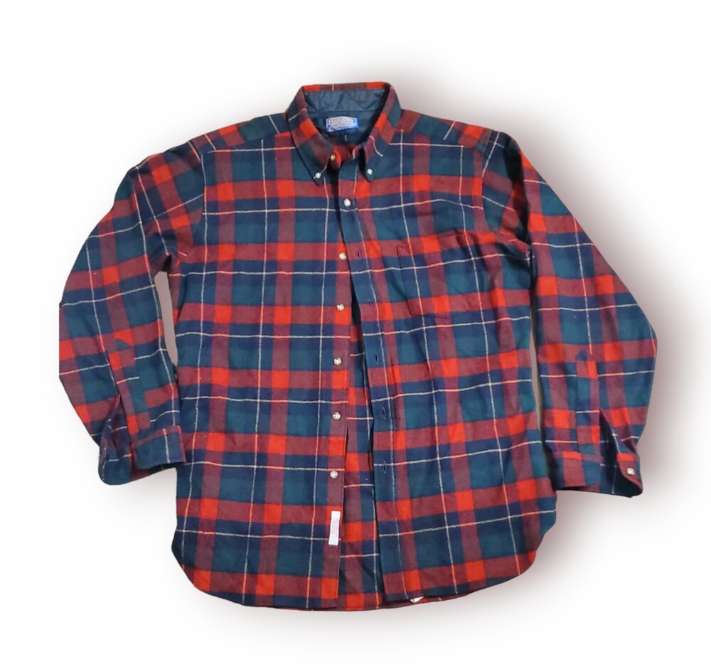 Vintage Pendleton 100% Virgin Wool Plaid Flannel Shirt Made In USA Size L